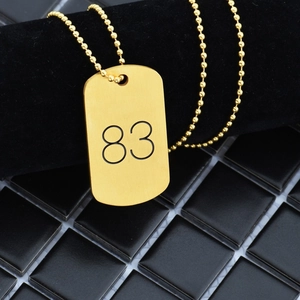 Hip hop style gold plated lightning 83 stainless steel rectangle pendant with ball chain