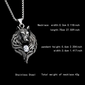 Vintage Edelstahl Wolfskopf Anhänger Halskette Für Herren Hip Hop Punk Tier Schmuck Mit Weiß Schwarz Strass Eingelegt