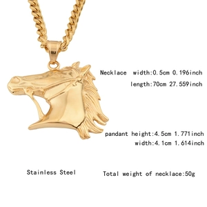 Collier avec pendentif tête de cheval en acier inoxydable doré pour hommes et femmes