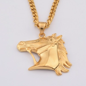 Pendentif tête de cheval doré style hip hop avec chaîne à gros maillons pour hommes et femmes