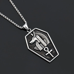 Ancient Egyptian Anubis Coffin Ankh Cross Stainless Steel Pendant Necklace Retro Hip Hop Punk Jewelry For Men Women Daily Gift