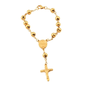 Pulsera de rosario de oro de moda hip hop con colgante de crucifijo y medalla santa
