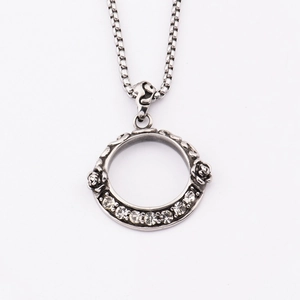 Collana in acciaio inossidabile stile hip hop con ciondolo rosa e cristalli