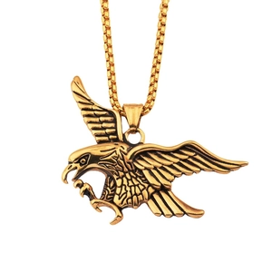 Titanium Steel Eagle Pendant Necklace Gold Plated Vintage Hip Hop Punk Animal Wings Fashion Jewelry For Men Women