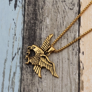 Hip hop style eagle pendant necklace in gold titanium steel with a sleek box chain