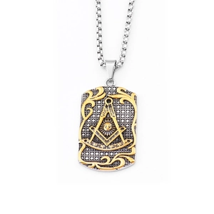 Two-tone Freemason pendant necklace in stainless steel with square and compass relief