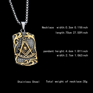Hip hop Freemason pendant necklace in two-tone stainless steel with 70cm chain