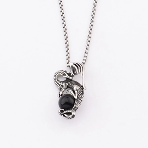 Pendentif dragon hip-hop en acier titane avec perle noire pour hommes et femmes, style gothique