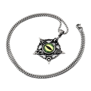 Hip hop punk star pendant necklace with green evil eye and gothic skull details