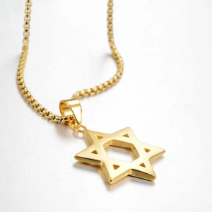 Hip-Hop Gold Hexagramm Stern Anhänger Halskette mit Box Kette für Damen und Herren