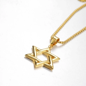 Hip Hop Edelstahl Hexagramm Anhänger Halskette Vergoldet Davidstern Geometrischer Schmuck Für Herren Damen Alltag