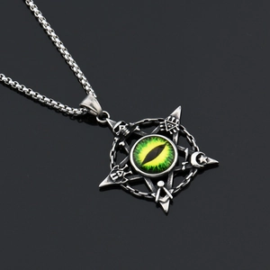 Gothic Stainless Steel Pentagram Evil Eye Pendant Necklace Hip Hop Punk Freemasonry Skull Retro Mysterious Men Women Jewelry