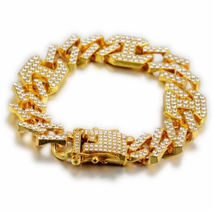 Bracciale Cuban Link 13mm placcato oro stile hip hop con pietre di zircone micro-pavé