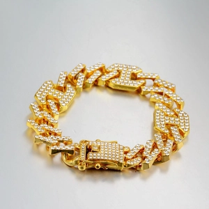 Bracciale a Maglia Cubana Hip Hop da Uomo in Lega con Zirconia e Strass Maglia a H Gioielli di Lusso Streetwear