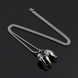 Collier avec pendentif éléphant hip hop vintage en acier inoxydable argenté