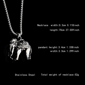 Collier avec pendentif éléphant en acier inoxydable poli et chaîne à mailles carrées