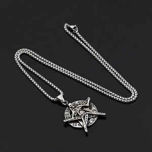 Collier pendentif pentacle crâne gothique en acier inoxydable style punk hip-hop