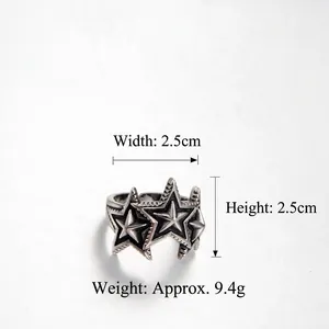 Retro stainless steel pentagram ring for men with vintage oxidized silver finish