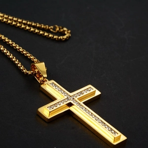 Collana hip-hop con croce in oro e zirconi cubici in acciaio inossidabile per uomo e donna