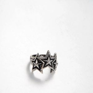 Men Vintage Stainless Steel Star Ring Punk Style Oxidized Silver Tone Adjustable Band Ring Biker Jewelry For Parties