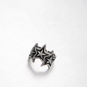 Retro punk style stainless steel open ring with 3D star pattern for men and women