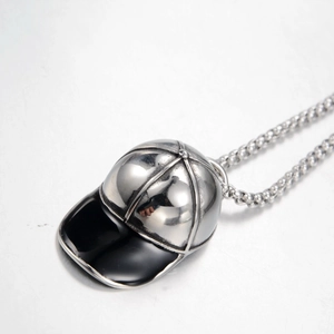 Hip Hop Baseballkappe Anhänger Halskette Herren Damen Edelstahl Streetwear Silber Schwarz Emaille Sport Schmuck Zubehör