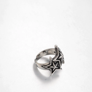 Vintage stainless steel open star ring for men with punk style engraving