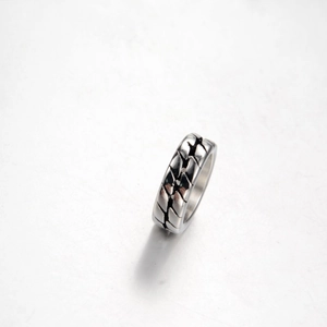 Retro industrial style men's stainless steel ring with vintage textured cracked design