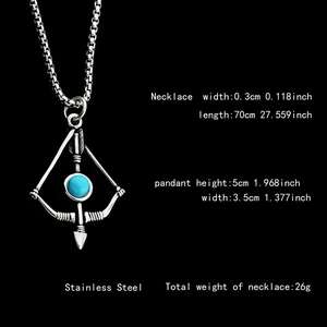 Collier hip hop en acier inoxydable avec pendentif flèche et pierre turquoise pour hommes