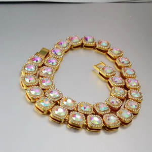 Collier Hip Hop Homme Femme Chaîne Cuban Link 12mm Plaqué Or Argent Alliage Multicolore Noir Strass Bijoux