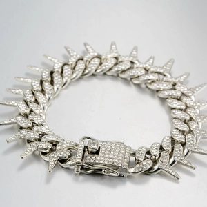 Hip-hop silver thorns Cuban link bracelet with full zircon pavé settings for men