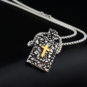 Vintage hip-hop silver square cross pendant necklace with box chain for men and women
