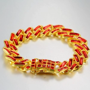 Hip Hop Alloy Cuban Link Bracelet Gold Silver Rhinestone Inlaid Square Stones Men Women Streetwear Fashion Jewelry Bracelet
