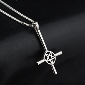 Hip hop silver pentagram rudder cross pendant with vintage box chain necklace