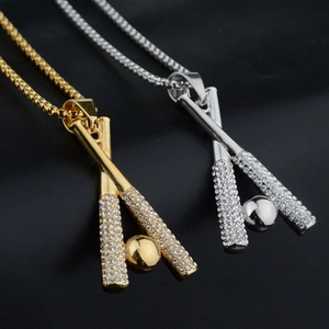 Hip Hop Titanstahl Baseballschläger Anhänger Halskette Strass Gekreuzte Schläger Sport Schmuck Für Herren Damen Halsketten