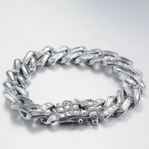 Bracelet cubain 14mm en argent serti de zircons carrés style hip-hop glacé