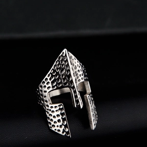 Anillo De Casco Guerrero Espartano Para Hombre Vintage De Acero Inoxidable Punk Hip Hop Martillado Textura Biker Joyería