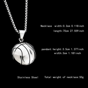 Collana con pendente a basket in acciaio inossidabile argentato con dettagli sulle dimensioni