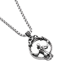 Hip hop style devil mirror necklace in silver titanium steel with skeleton pendant