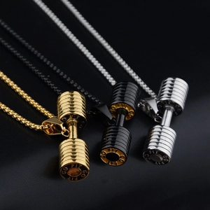 Hantel Anhänger Halskette Aus Edelstahl Für Herren Damen Fitness Gym Hip Hop GO FIT Gravur Kette Schmuck