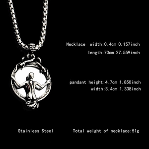 Hip hop titanium steel necklace featuring a gothic skeleton mirror pendant with heavy chain