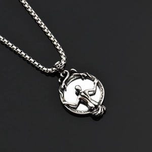 Gothic Antique Silver Stainless Steel Demon Mirror Pendant Necklace With Skull Snake Portrait Relief Hip Hop Jewelry