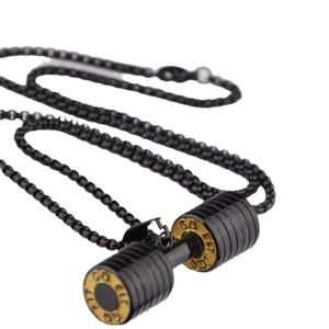 Hip-Hop-Hantel-Anhänger-Halskette mit GO FIT Gravur in Schwarz und Gold-Finish