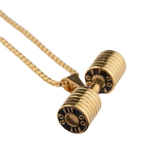 Hip-Hop Fitness-Hantel-Anhänger-Halskette in Gold mit GO FIT Gravur an einer Box-Kette