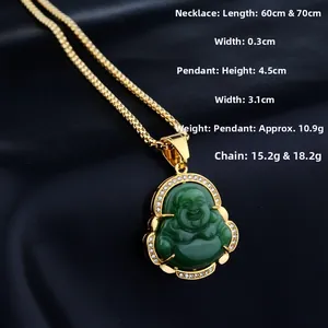Detailed size specifications for the Buddha pendant and gold-tone twisted rope chain