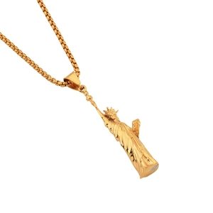 Hip hop style gold plated stainless steel necklace featuring a Statue of Liberty pendant