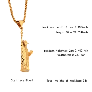 Golden stainless steel Statue of Liberty pendant necklace with 70cm square box chain