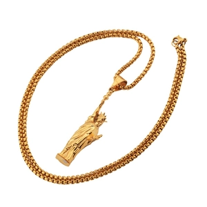 Polished gold Statue of Liberty pendant on a box chain for men and women hip hop fashion