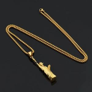 Hip hop Liberty Statue pendant necklace in gold finish with box chain for men and women