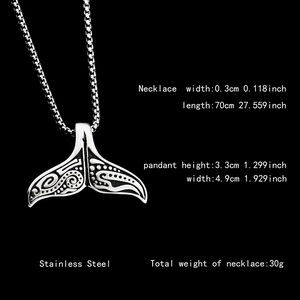 Polynesian whale tail totem necklace made of stainless steel with vintage patterns